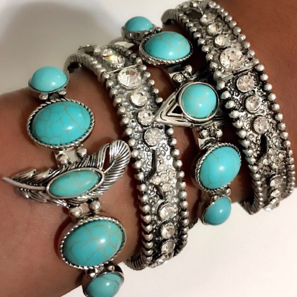 Turquoise + Feather Bangle - Picture 2 of 2